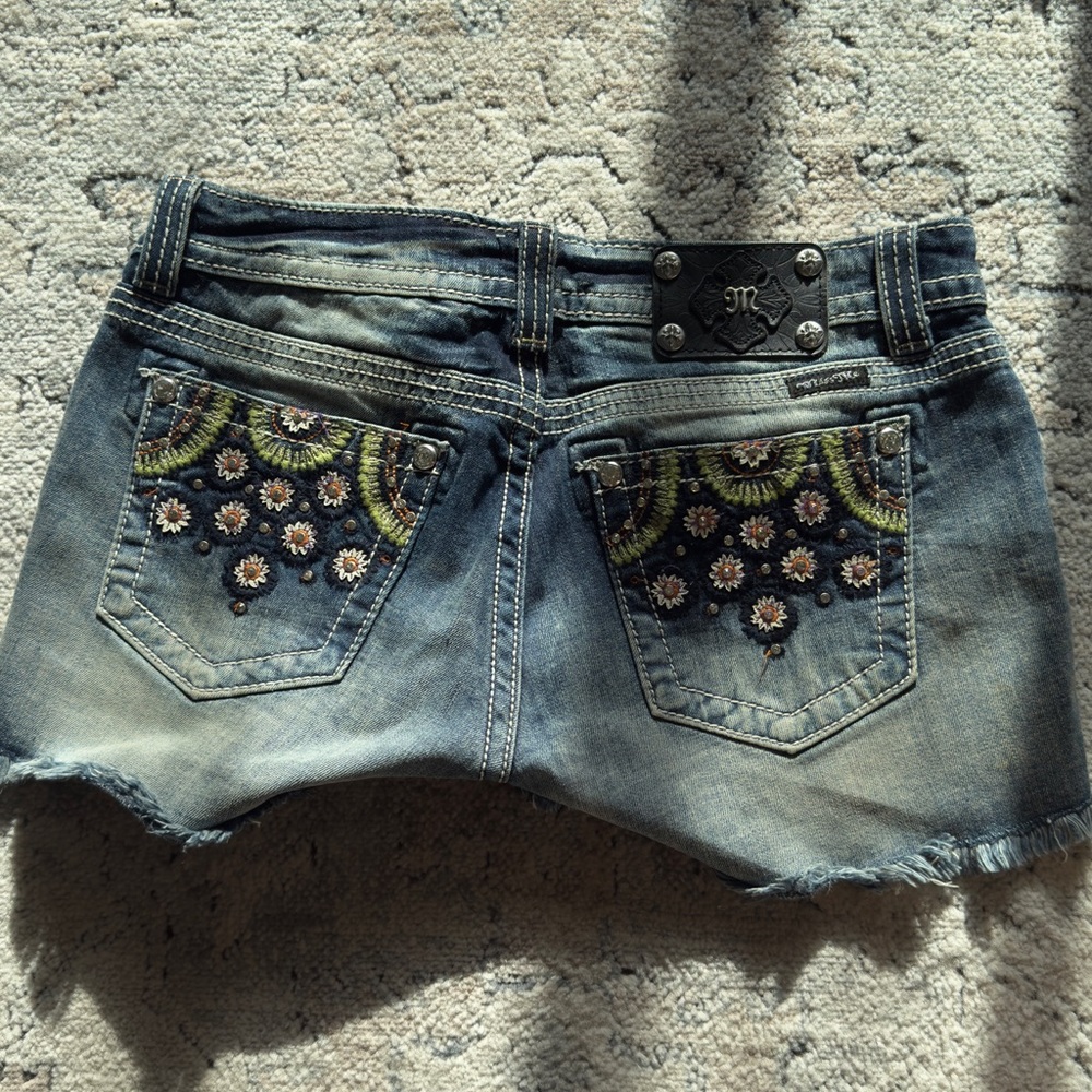 Miss Me Floral Embroidered Denim Mini Skirt